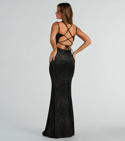 Glitter Lace-Up Maxi Dress
